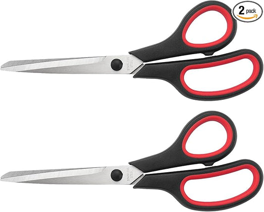 All Purpose Scissors with Stainless Steel Blades, High Performance Cutting, Ergonomic and Comfort Handles, Perfect for Office Home School Art Crafts, 8.5 Inch, 2 PCS