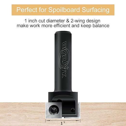 CNC Spoilboard Surfacing Router Bit, 1/2" Shank 1" Cutting Diameter, Insert Carbide Slab Flattening Router Bit Planing Bit Wood Planer Bit by BINSTAK