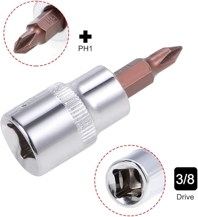 uxcell 3/8" Drive x PH1 Phillips Bit Socket, S2 Steel Bits, CR-V Sockets 48mm Length (For Hand Use Only) 3pcs