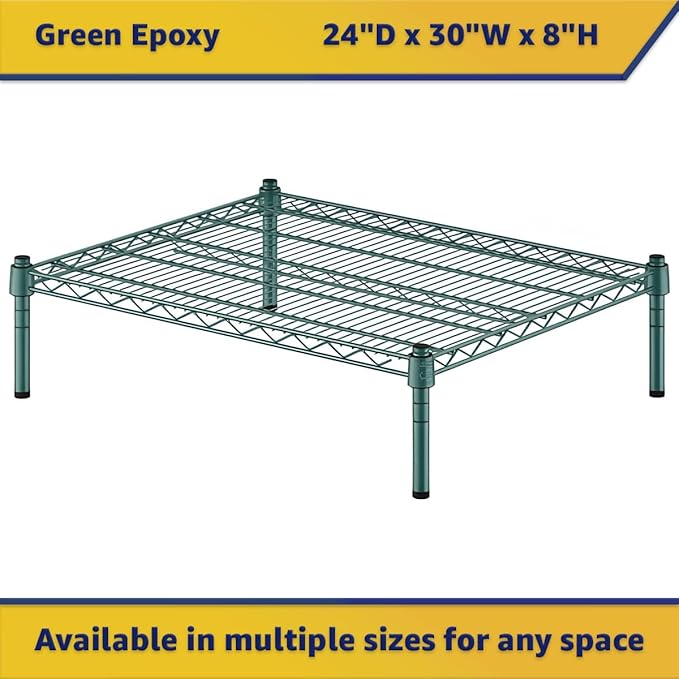 24" x 30" x 8" Green Epoxy Wire Storage Shelf, Dunnage Rack, Commercial 1 Tier Small Shelf