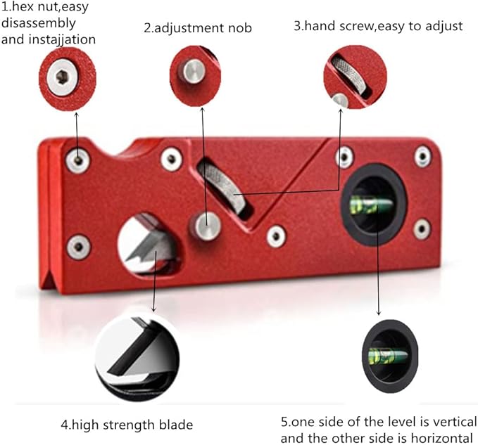 szhdxsy, Wood Planar carpenter's edge trimming tool, suitable for manual chamfering and planing of wood quick trimming,for Quick Edge Trimming and Chamfering,red(Combination upgrade-7 Cutter Heads)