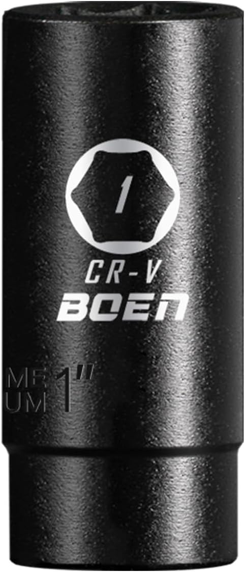 BOEN 1/2" Drive Deep Impact Socket,1 Inch Premium Socket,SAE,6 Point,Cr-V Steel with Laser Marking - Strong and Durable