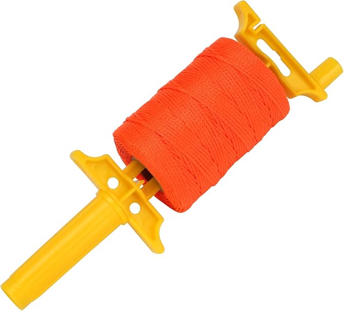 Mason Line String Line with Handle, 540 Ft Length Nylon Twine Reloadable Line Reel, Braided Nylon String for Masonry Tools, Construction Line Twine String Level Line Kit for Gardening, Orange