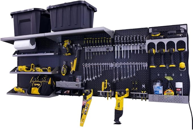 OmniWall Weekend Warrior Ultimate Tool Kit-96" x 32" Metal Pegboard Wall Storage System Black/Silver