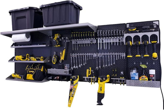 OmniWall Weekend Warrior Ultimate Tool Kit-96" x 32" Metal Pegboard Wall Storage System Black/Silver
