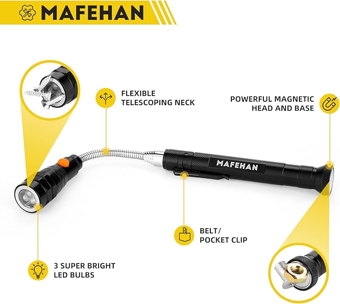 Telescoping Magnetic Pickup Tool with Extendable Flashlight, Unique Mens Gifts for Dad, Husband, Grandpa & Boyfriend ??Christmas Gifts, Stocking Stuffers, White Elephant Gifts