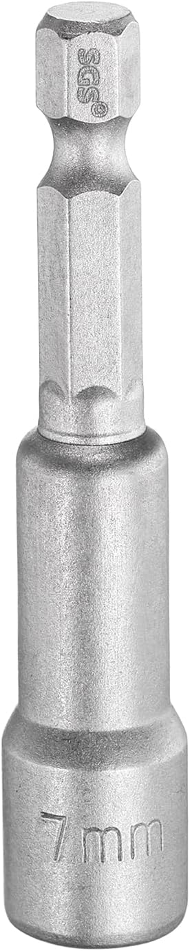 HARFINGTON Nut Driver Drill Bit 7mm Metric Socket 1/4" Hex Shank 2.56" (65mm) Long Magnetic 6-Point Sockets Quick Change CR-V Steel Bolt Setters for Power Drill Drivers