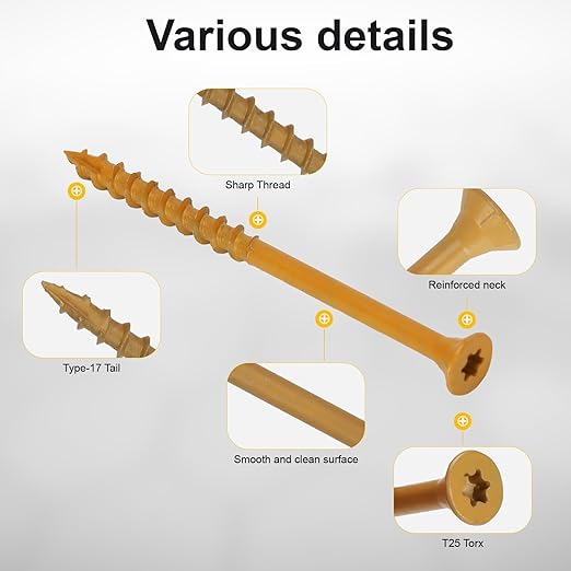 Wood Screws #10 x 3?쇺? T25 Star Torx Drive Flat Head Deck Screws, Tan, 67Pcs (1lb)