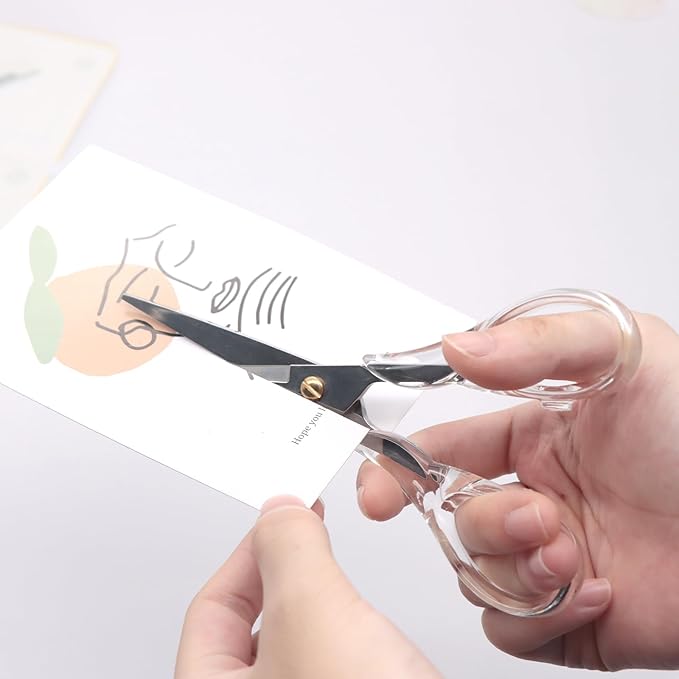 6.5" Silver Scissors Clear Round Acrylic Office All Purpose Scissors Professional Fabric Dressmaker Shears for Cutting Fabric Cloth Leather Canvas Papers (Silver)