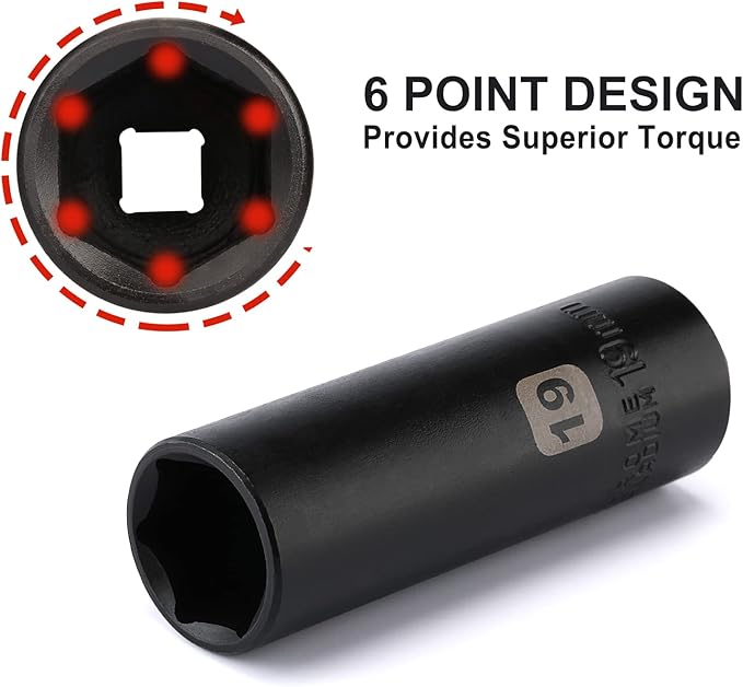 Mayouko 1/2" Drive Deep Metric Impact Socket Set, CR-V, 6 Point, 11 Pieces, 10mm to 24mm