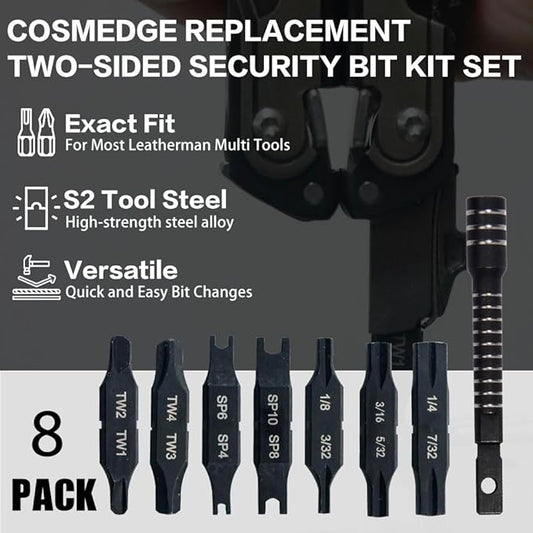 Security Bit Kit Set with Magnetic Extension Bit Holder for Leatherman, Replacement Double-Ended Flat Spanner Tri-Wing Clutch Screwdriver Bits for Leatherman Multi-Tool Accessories,8Pack