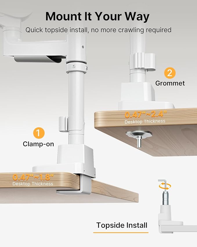 monTEK Sleek Aluminum Monitor Arm for 17??7??Ultrawide Screens up to 59.4 lbs, USB 3.0 A/C, Heavy Duty Dual Monitor Arm Desk Mount, Pneumatic Lift, Quick-Release Plate, Clamp/Grommet, max VESA 100x100
