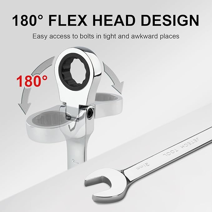Jetech 21mm Ratchet Wrench Flex Head: Box End Wrench 12Pt| Metric Ratcheting Combination Chrome Vanadium,Forged, Extra Durability
