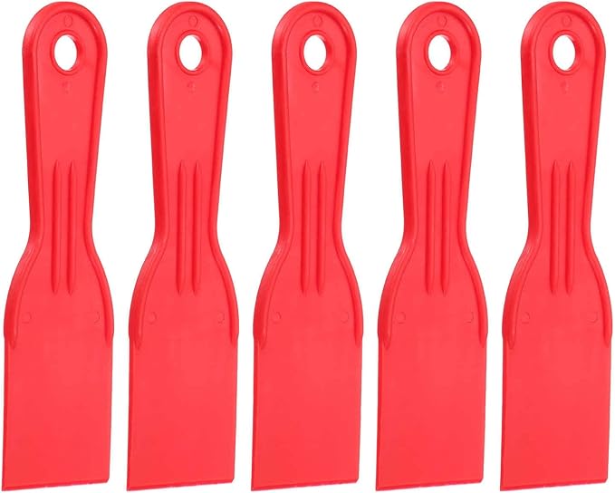 HARFINGTON 5pcs Putty Knife Scraper 2" Width Flexible Plastic Putty Knife Paint Scraper Tool for Taping Drywall Spreading Painting Wall Scratching Red