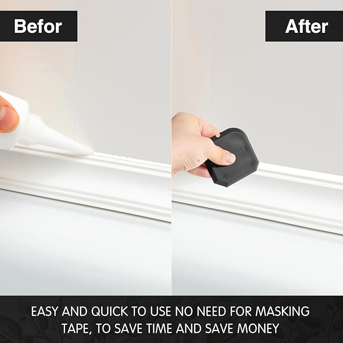 Outus 2 Pieces Caulking Tool Set Silicone Sealant Grout Tool for Kitchen Bathroom Floor Sealant Sealing(Black)