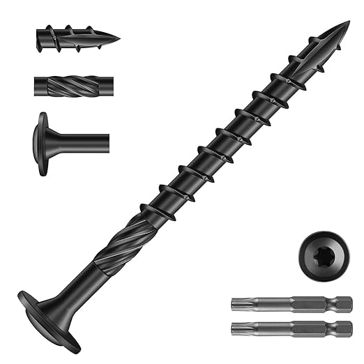 #14 x 3 Inch Lag Screws (440Pcs) 10lb. Structural Wood Screw, Black, Carbon Steel, Washer Head, Rust Resistant epoxy Coated, T30 Star Bit
