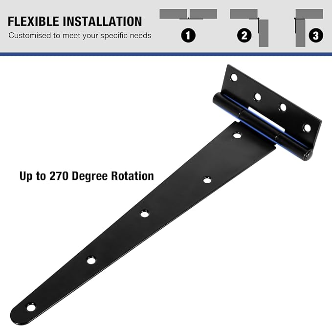 12 Inch Shed Door Hinges T-Strap Gate Hinge Heavy Duty 2 Pack Barn Farm Fence Tee Hinges for Doors Outdoor Kitchen Wood Cabinet Interior Exterior Window Bar Shop Matte Blake Door Hinge Hardware Kit