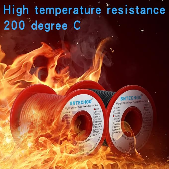 BNTECHGO 18 Gauge Silicone Wire Spool Red and Black Each 100ft Flexible 18 AWG Stranded Tinned Copper Wire