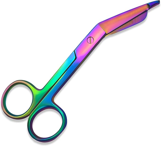 Bandage, Castroviejo, & Iris Scissors, & Kelly, & Mosquito Forceps Rainbow - Stainless Steel, DIY Crafting Scissors and Forceps Multicolors (Bandage Scissors, 4.5 inches)