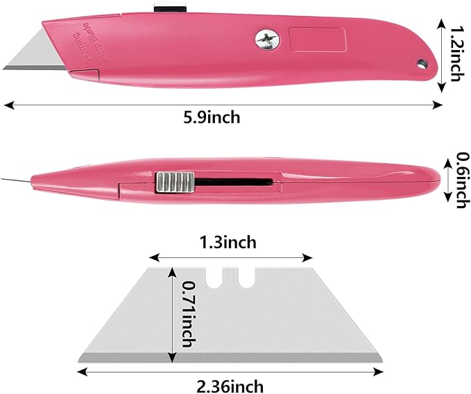 DIYSELF 2Pack Utility Knife Box Cutter Retractable Blade Heavy Duty, Box Cutters for Boxes and Cartons, Aluminum Shell Box Knife, Box Opener, PVC Pipe Cutter (Pink)
