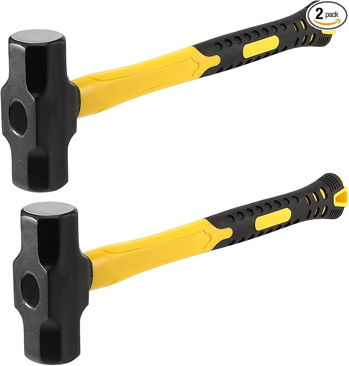 MANCHAP 2 PCS 16 Inch 4 Lbs Sledge Hammer, Mini Club Hammer with with Fiberglass Handle, 4 Pound Drilling Crack Hammer for Demolition and Construction,black yellow