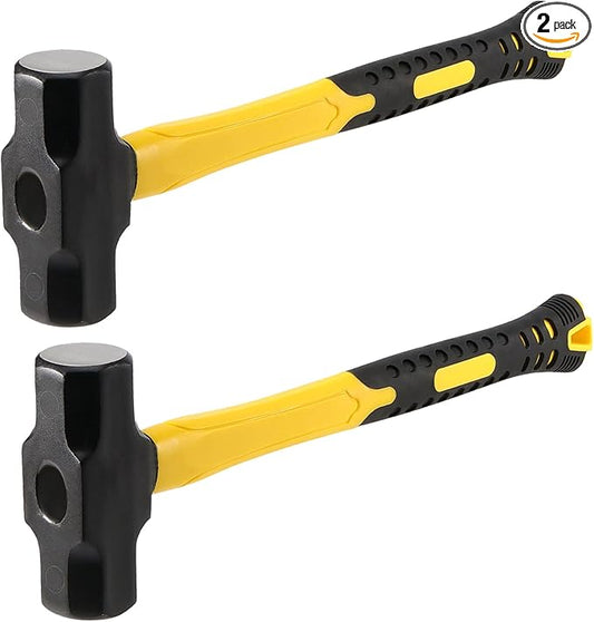 MANCHAP 2 PCS 16 Inch 4 Lbs Sledge Hammer, Mini Club Hammer with with Fiberglass Handle, 4 Pound Drilling Crack Hammer for Demolition and Construction,black yellow