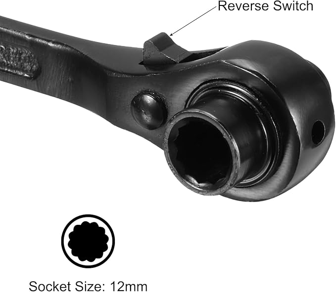 uxcell 10 x 12mm 12-Point Scaffold Podger Ratchet Spanner Ratcheting Socket Wrench Tool (Black) 2pcs