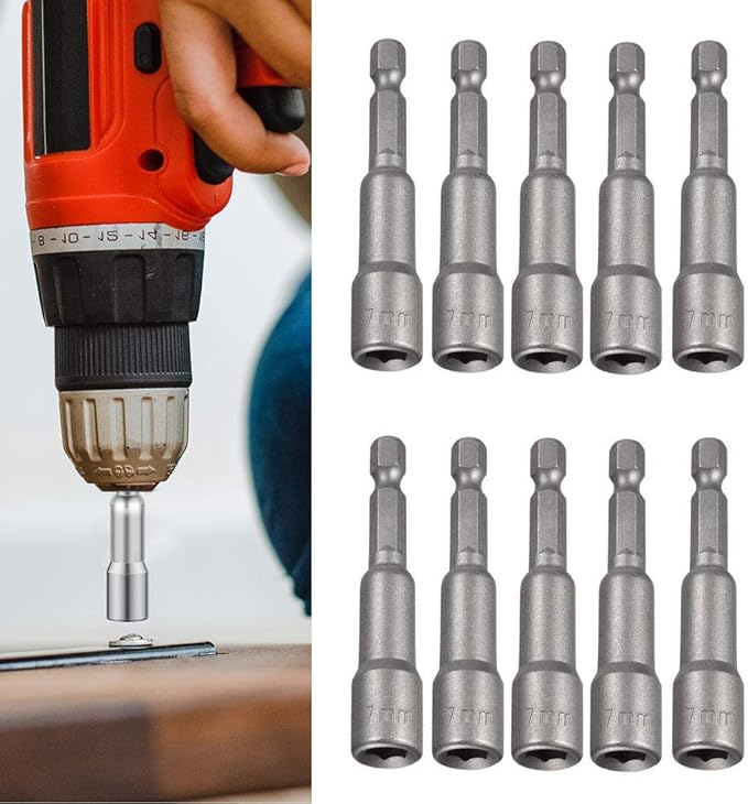 10pcs 1/4" Hex Shank Impact Nut Driver Socket Set 7mm/9/32" Drill Nut Driver Bit, 2.5" Length
