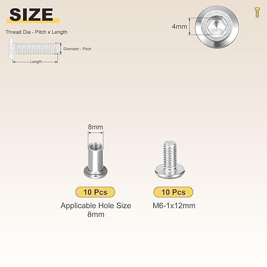 METALLIXITY Crib Screws Replacement Set(M6-1x12mm) 20Pcs Nickel Plating, Connector Bolts M6 Screw Barrel Nuts Binding Screws, for Chair Cabinet Bed, Silver