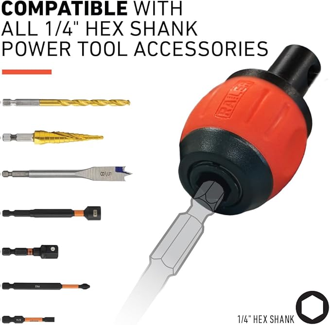 Bit Holder Key Chain Screwdrivers - Railer Heavy Duty 1/4" Hex Soft Ball Grip Bit Holders & Secure Keychain Carabiner. HVAC Tools w/Quick Release For Nut Drivers, Impact Driver & Drill Bits