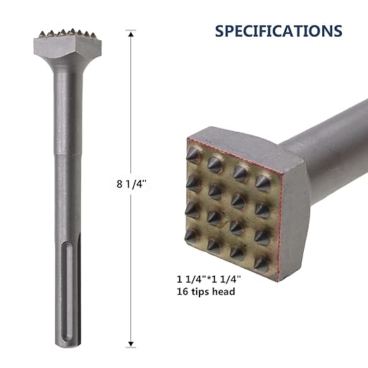 8 1/4??16 Pins Concrete Repair Patch Preparation Bushing Tool with SDS Max Shank, Square Head Concrete Roughness Removal Bit for Rotary Hammer (8 1/4??SDS Max Bush Hammer)