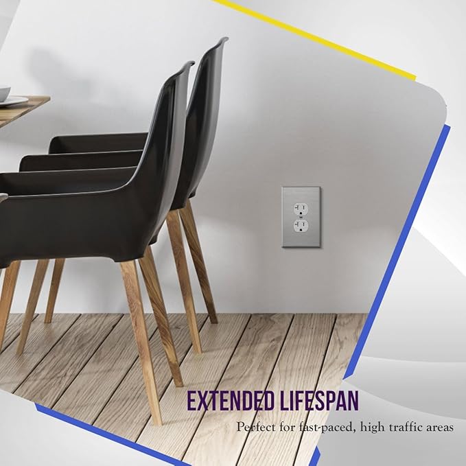 ENERLITES Duplex Receptacle Jumbo Metal Wall Plate, Stainless Steel Outlet Cover, Corrosion Resistant, Over Size 1-Gang 5.5" x 3.5", UL Listed, 7721O, 430, Silver