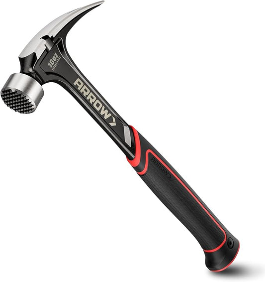 ARROW 16 oz Straight Claw Hammer, Rip Claw Hammer with Side Nail Puller, Milled Face & Shock Absorbing Grip, One-piece Forged Hammer