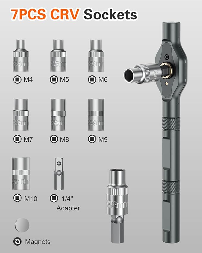 34 in 1 Magnetic Screwdriver Set, Ratcheting Screwdriver Set with 1/4??Socket Adapter, 24 Bits & 7 Hex Sockets, Modular Handle, DIY Tool Kit for Furniture, Appliance, Bicycle, Auto Repairs