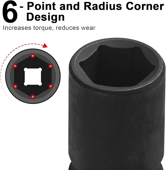 JETECH 1/2 Inch Drive 16mm Standard Impact Socket, Chrome Molybdenum Alloy Steel, 6-Point Design, Metric