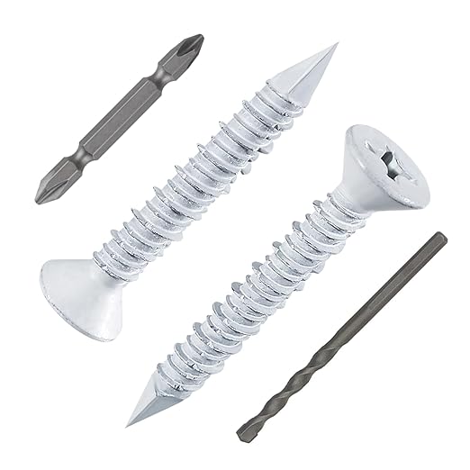 WenSilon(100 PCS) 1/4" x1-1/4 White Concrete Screw Anchor White Flat Head for Anchoring to Masonry, Block or Brick Stucco