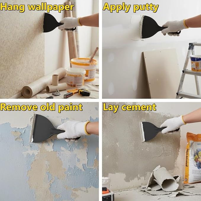 6-Pack Plastic Putty Knife Set, Non-Scratch Scraper & Spackle Spreader with Comfort Grip for Wall Repair, Patching, and Easy Clean up