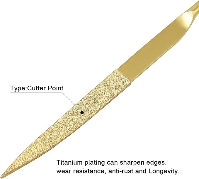 10 PCS Diamond Needle File (4mm x 160mm,150 Grit) Titanium Coated Mini Metal Files Cutter Point Files for Precision Metal File Work Miniature DIY Jewelers/Glass/Ceramic