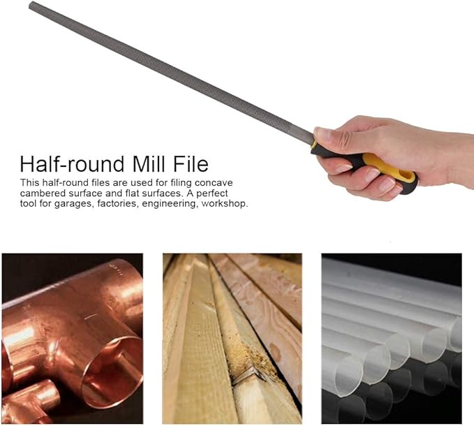 Bastard Cut Mill File, 12in Round Metal Files, Round Mill Steel File Rasp with Plastic Handle, Round Files, T12 Carbon Steel Rat Tail File for Wood, Metal, Plastic (Coarse-Tooth)