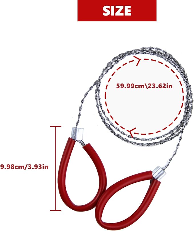 4 Pcs Stainless Steel Cable Saw, Metal Wire Saws Hand Pocket String Rope Saw, Emergency Survival Saws for Wood Camping Hiking Hunting Red and Black 23.62 Inch