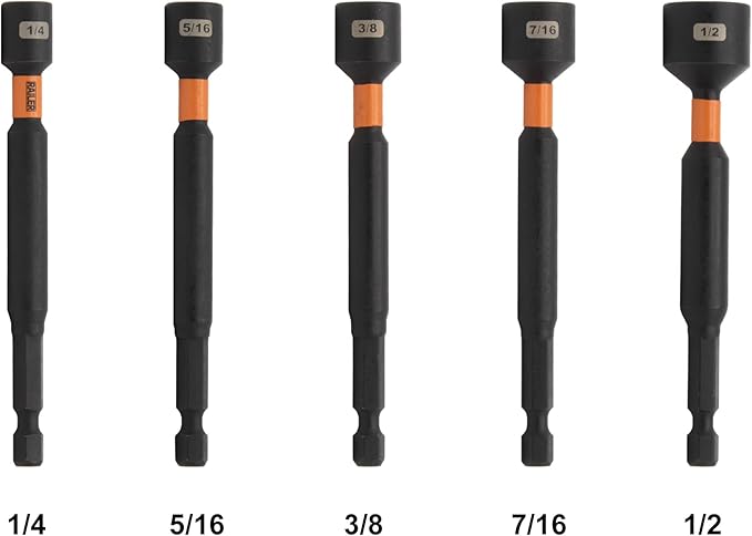 Railer Nut Driver Set - Premium 4 Inch 5-Piece Nutsetter Bit Set With A Storage Bit Holder & Carabiner