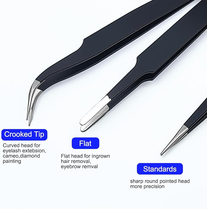 Precision Tweezers Set, 3 Pcs Upgraded Stainless Steel Anti-Static ESD Tweezers with Cleaning Cloth, for Craft, Electronic, Soldering, Model, Hobby, Jewelry Making, Laboratory Work, DIY