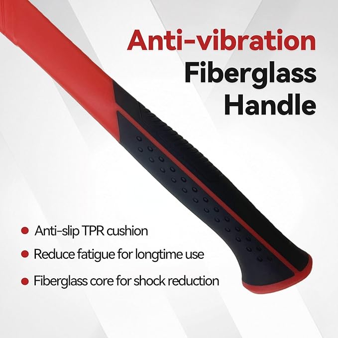 16oz Claw Hammer with 376pcs Nails Set, Smooth Face and Forged Steel Head, Shock-Absorbing Fiberglass Handle, Red and Black Handle for Carpentry and General Purpose
