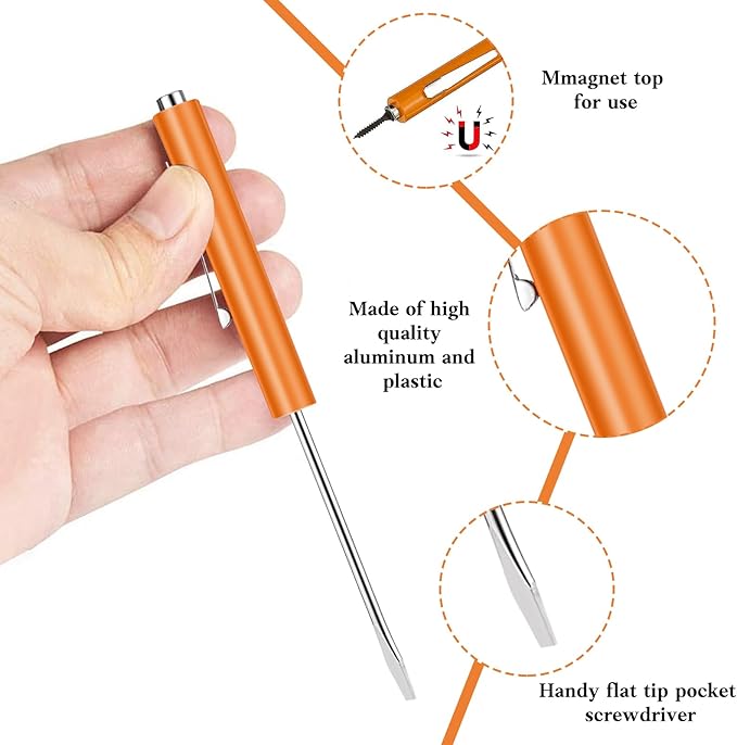 12 Pieces Pocket Screwdriver Mini Tops And pocket magnetic screwdriver with A Single Blade Head for Mechanical, Electrician (orange)