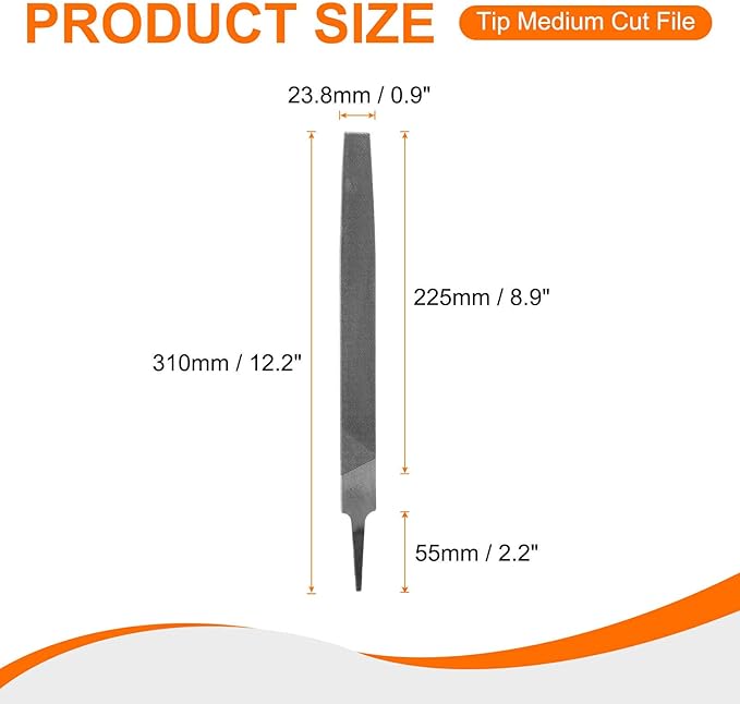 HARFINGTON Tip Medium Cut File 10" Double Cut Teeth High Carbon Steel Hand Rasp File without Handle for Metal Wood Deburring Removing