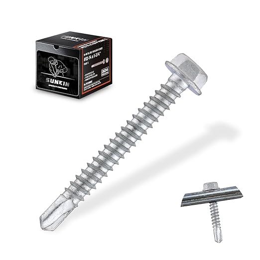 SUNKIN 64PCS Self Tapping Screws for Metal, Bi-Metal Stainless Steel 304 Rustproof, #12 x 1-3/4" Hex Head, Hardened Self Drilling Tip for Steel, Extreme Long Service Life
