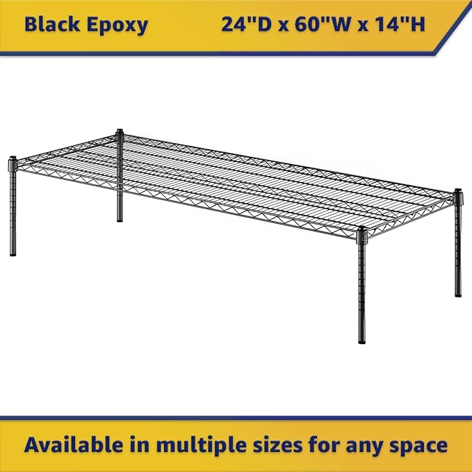 24" x 60" x 14" Black Epoxy Wire Storage Shelf, Dunnage Rack, Commercial 1 Tier Small Shelf