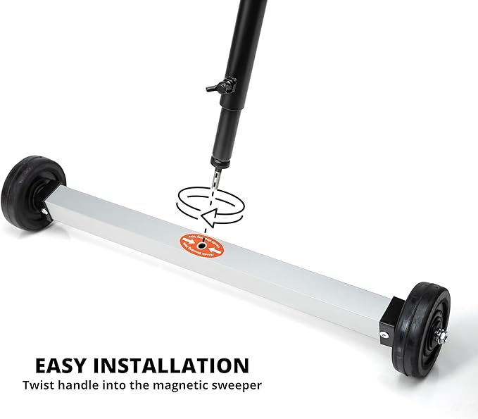 NEIKO 53414A 17-Inch Mini Magnetic Sweeper, Rolling Magnetic Sweeper with Wheels, Adjustable Handle, Lightweight Magnet to Pick Up Nails, 10-Pound Capacity, Nail Finder