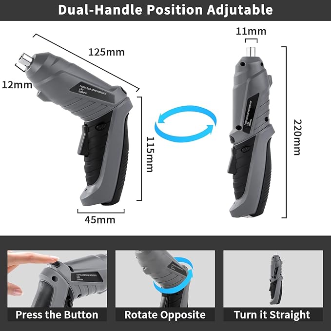 Cordless Electric Screwdriver 3.6V Automatic Rechargeable Power Screwdriver 3.5N.M of Torque 1/4??Chuck 43pcs Screw Drill Set LED Light for Furniture Assembly, Repairing in Home, Office and Workplace.