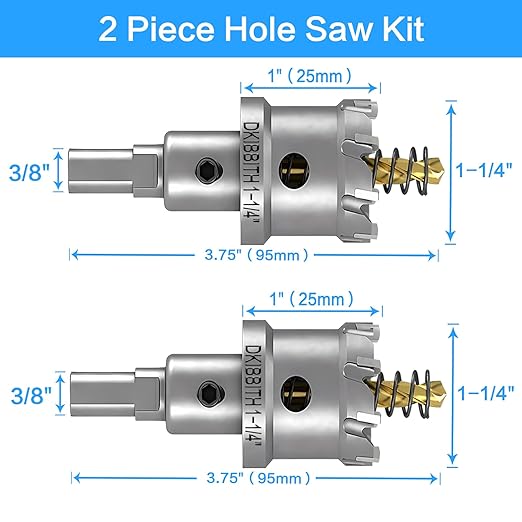 TCT Hole Saw Set, 2-Pack of 1-1/4" (32mm) Heavy Duty Tungsten Carbide Tipped Hole Cutters for Stainless Steel Mild Steel Copper Iron Brass Plastic and More, with Titanium-Plated Pilot Drill Bits